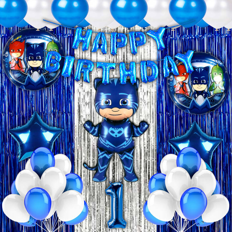 CRAZYKART PJ Mask Theme First 1st Birthday Decoration Items For Boys Party Decoration Kit Balloon Combo Pack Of 40 Pcs Blue CRAZYKART PJ Mask Theme First 1st Birthday Decoration Items For Boys Party Decoration Kit Balloon Combo Pack Of 40 Pcs Blue