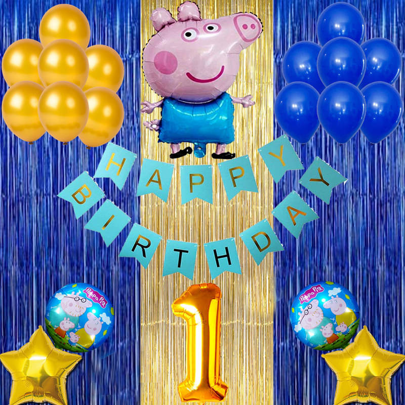 CRAZYKART Peppa Pig Theme First 1st Birthday Decoration Items For Girls Party Decoration Kit Balloon Combo Pack Of 40 Pcs Blue CRAZYKART Peppa Pig Theme First 1st Birthday Decoration Items For Girls Party Decoration Kit Balloon Combo Pack Of 40 Pcs Blue