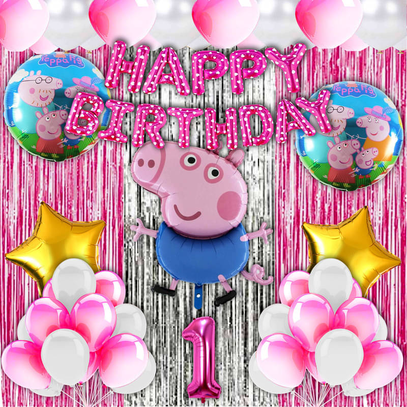 CRAZYKART Peppa Pig Theme First 1st Birthday Decoration Items For Girls Party Decoration Kit Balloon Combo Pack Of 40 Pcs Pink CRAZYKART Peppa Pig Theme First 1st Birthday Decoration Items For Girls Party Decoration Kit Balloon Combo Pack Of 40 Pcs Pink