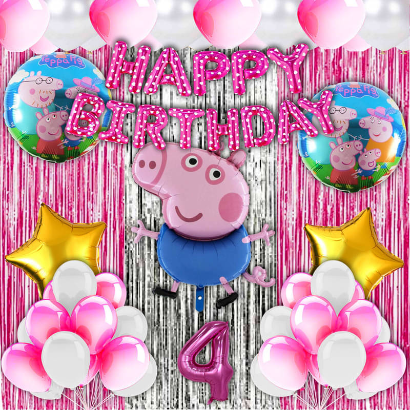     			CRAZYKART Peppa Pig Theme Fourth 4th Birthday Decoration Items For Girls Party Decoration Kit Balloon Combo Pack Of 40 Pcs Pink