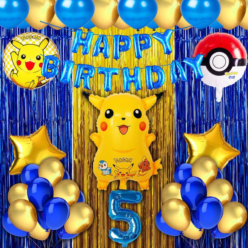 CRAZYKART Pikachu Pokemon Theme Fifth 5th Birthday Decoration Items For Boys Party Decoration Kit Balloon Combo Pack Of 40 Pcs Blue     			CRAZYKART Pikachu Pokemon Theme Fifth 5th Birthday Decoration Items For Boys Party Decoration Kit Balloon Combo Pack Of 40 Pcs Blue
