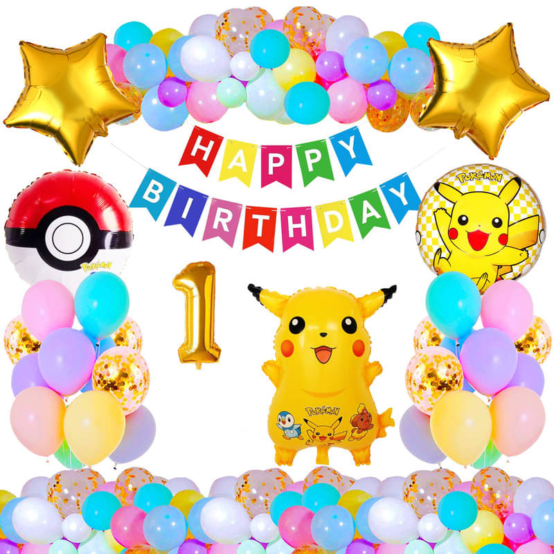     			CRAZYKART Pikachu Pokemon Theme First 1st Birthday Decoration Items For Boys Party Decoration Kit Balloon Combo Pack Of 37 Pcs Yellow