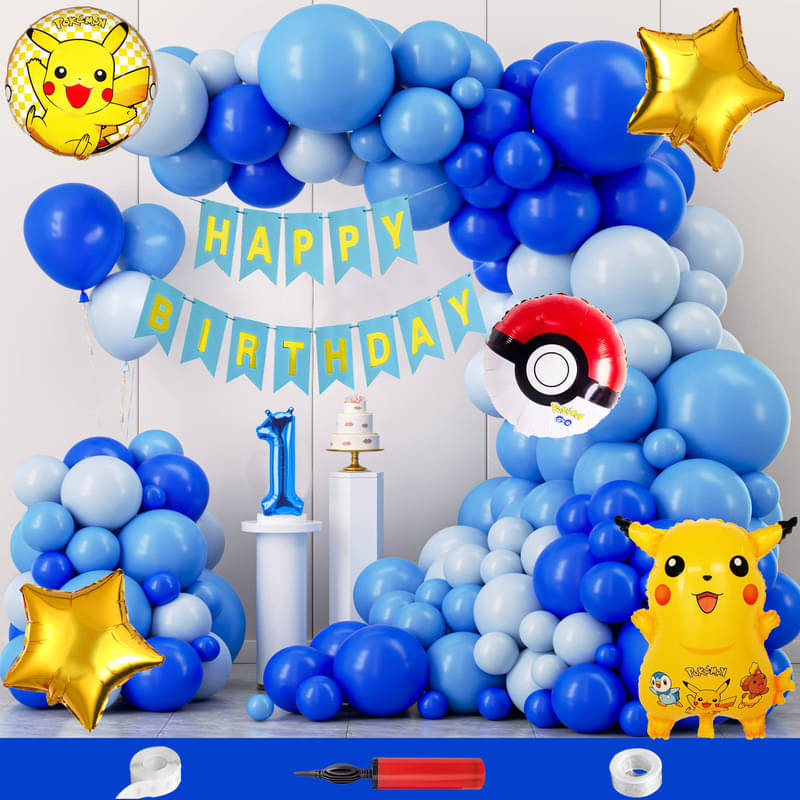 CRAZYKART Pikachu Pokemon Theme First 1st Birthday Decoration Items For Boys Party Decoration Kit Balloon Combo Pack Of 110 Pcs Blue     			CRAZYKART Pikachu Pokemon Theme First 1st Birthday Decoration Items For Boys Party Decoration Kit Balloon Combo Pack Of 110 Pcs Blue