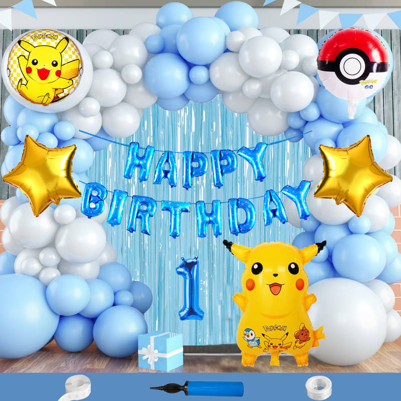     			CRAZYKART Pikachu Pokemon Theme First 1st Birthday Decoration Items For Boys Party Decoration Kit Balloon Combo Pack Of 112 Pcs Yellow