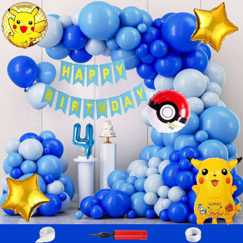 CRAZYKART Pikachu Pokemon Theme Fourth 4th Birthday Decoration Items For Boys Party Decoration Kit Balloon Combo Pack Of 110 Pcs Blue     			CRAZYKART Pikachu Pokemon Theme Fourth 4th Birthday Decoration Items For Boys Party Decoration Kit Balloon Combo Pack Of 110 Pcs Blue