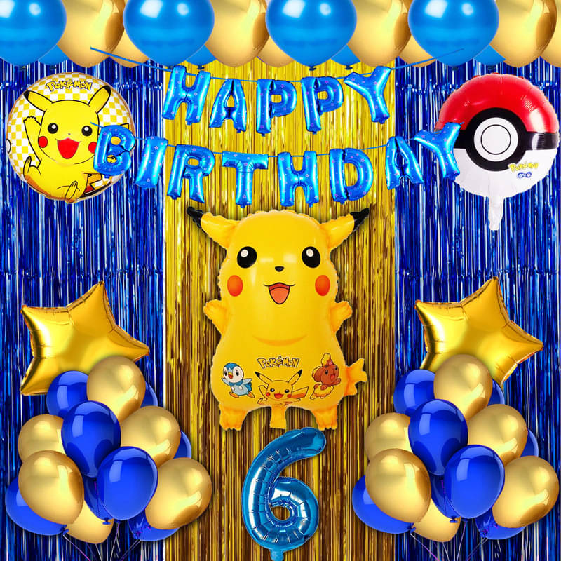 CRAZYKART Pikachu Pokemon Theme Sixth 6th Birthday Decoration Items For Boys Party Decoration Kit Balloon Combo Pack Of 40 Pcs Blue     			CRAZYKART Pikachu Pokemon Theme Sixth 6th Birthday Decoration Items For Boys Party Decoration Kit Balloon Combo Pack Of 40 Pcs Blue