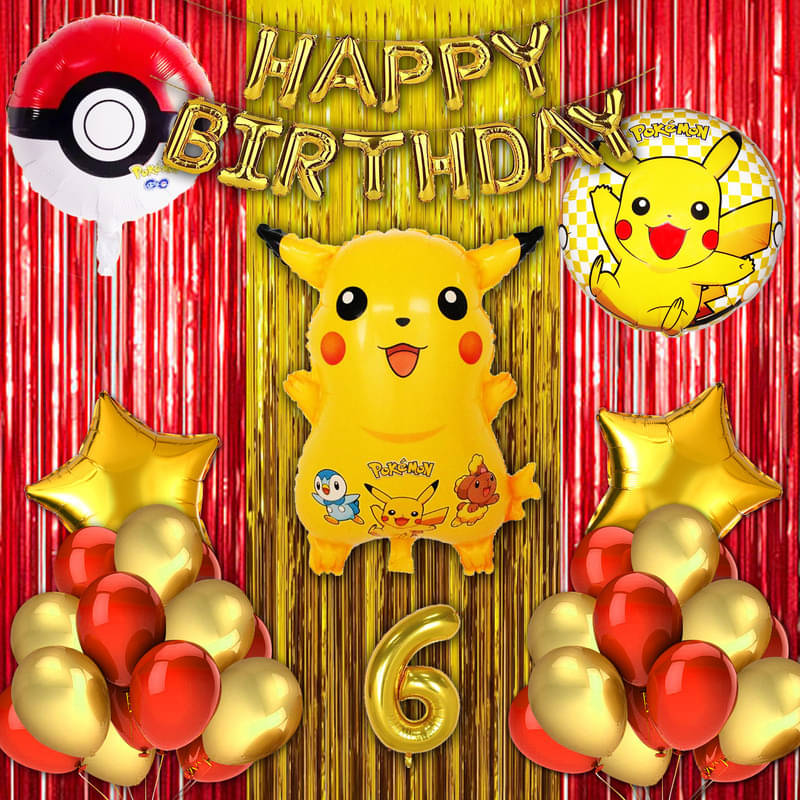     			CRAZYKART Pikachu Pokemon Theme Sixth 6th Birthday Decoration Items For Boys Party Decoration Kit Balloon Combo Pack Of 40 Pcs Red
