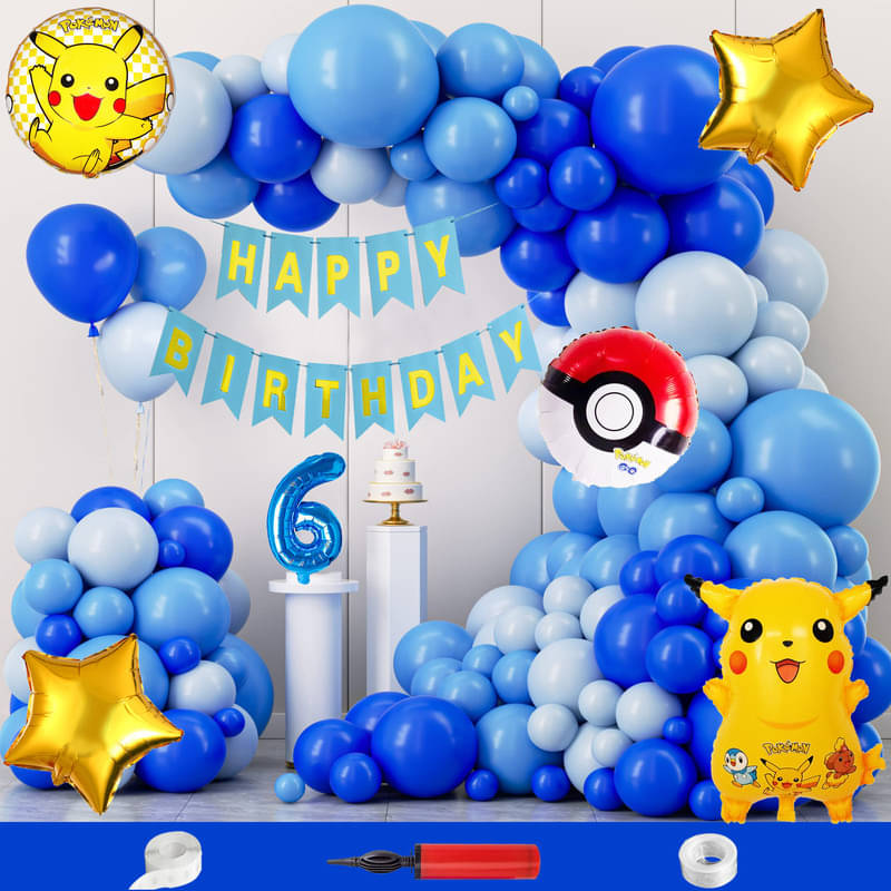CRAZYKART Pikachu Pokemon Theme Sixth 6th Birthday Decoration Items For Boys Party Decoration Kit Balloon Combo Pack Of 110 Pcs Blue     			CRAZYKART Pikachu Pokemon Theme Sixth 6th Birthday Decoration Items For Boys Party Decoration Kit Balloon Combo Pack Of 110 Pcs Blue
