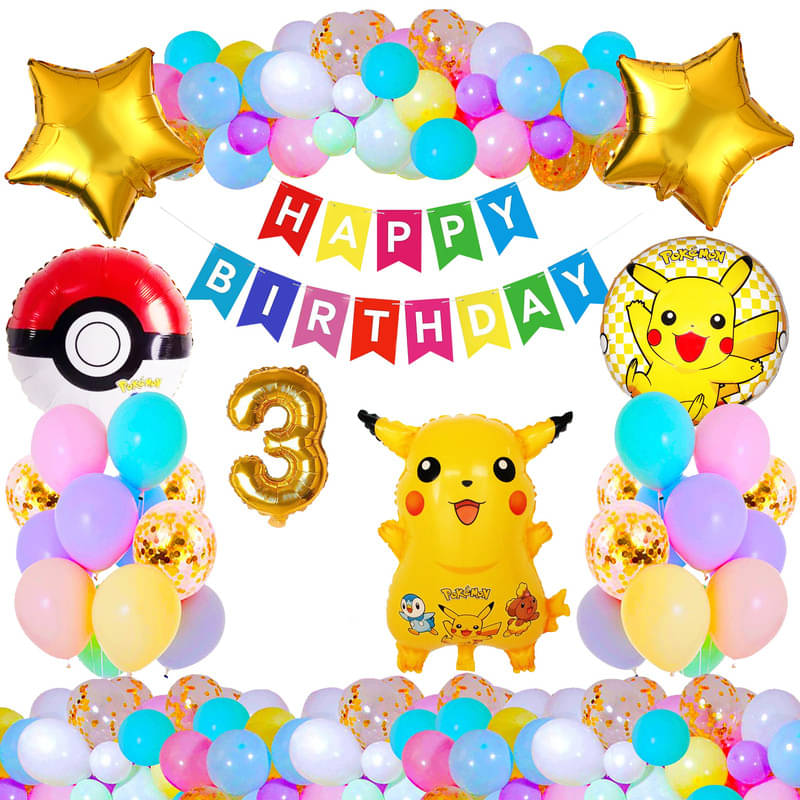     			CRAZYKART Pikachu Pokemon Theme Third 3rd Birthday Decoration Items For Boys Party Decoration Kit Balloon Combo Pack Of 37 Pcs Yellow
