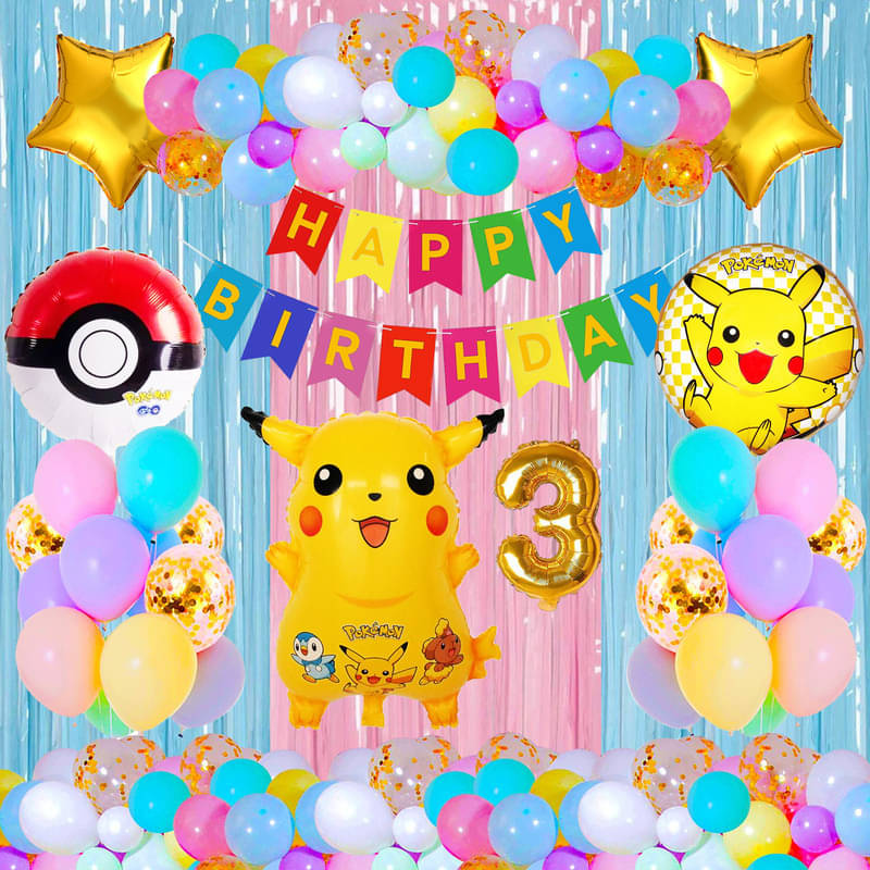 CRAZYKART Pikachu Pokemon Theme Third 3rd Birthday Decoration Items For Boys Party Decoration Kit Balloon Combo Pack Of 40 Pcs Yellow     			CRAZYKART Pikachu Pokemon Theme Third 3rd Birthday Decoration Items For Boys Party Decoration Kit Balloon Combo Pack Of 40 Pcs Yellow