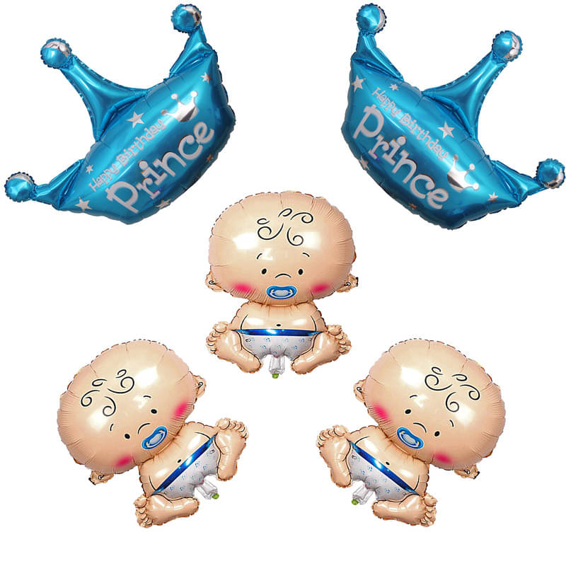 CRAZYKART Prince Crown Baby Boy Theme Foil Balloon Set For Boys Birthday Party Decoration Items Pack Of 5 Pcs Blue     			CRAZYKART Prince Crown Baby Boy Theme Foil Balloon Set For Boys Birthday Party Decoration Items Pack Of 5 Pcs Blue
