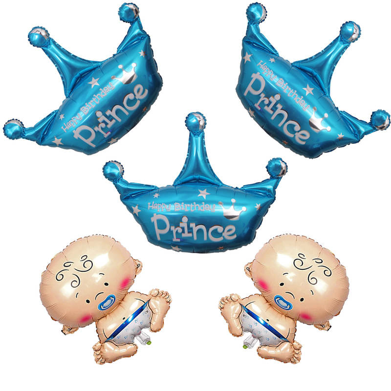 CRAZYKART Prince Crown Baby Boy Theme Foil Balloon Set For Boys Birthday Party Decoration Items Pack Of 5 Pcs Blue     			CRAZYKART Prince Crown Baby Boy Theme Foil Balloon Set For Boys Birthday Party Decoration Items Pack Of 5 Pcs Blue