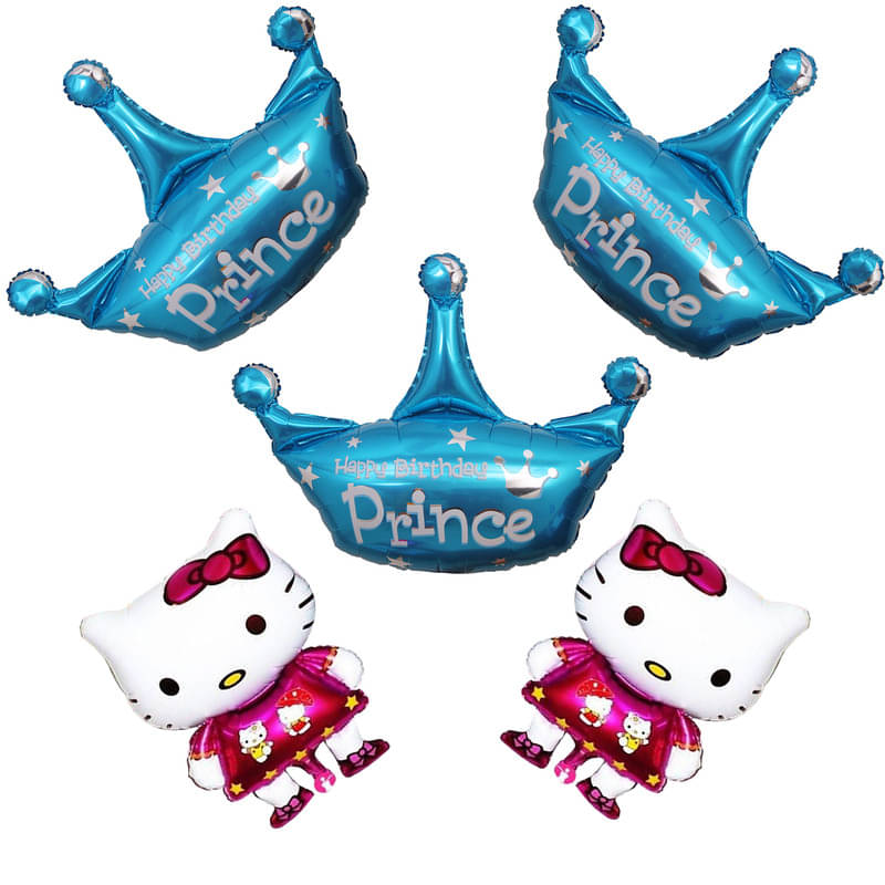 CRAZYKART Prince Crown Hello Kitty Theme Foil Balloon Set For Boy Birthday Party Decoration Items Pack Of 5 Pcs Blue CRAZYKART Prince Crown Hello Kitty Theme Foil Balloon Set For Boy Birthday Party Decoration Items Pack Of 5 Pcs Blue