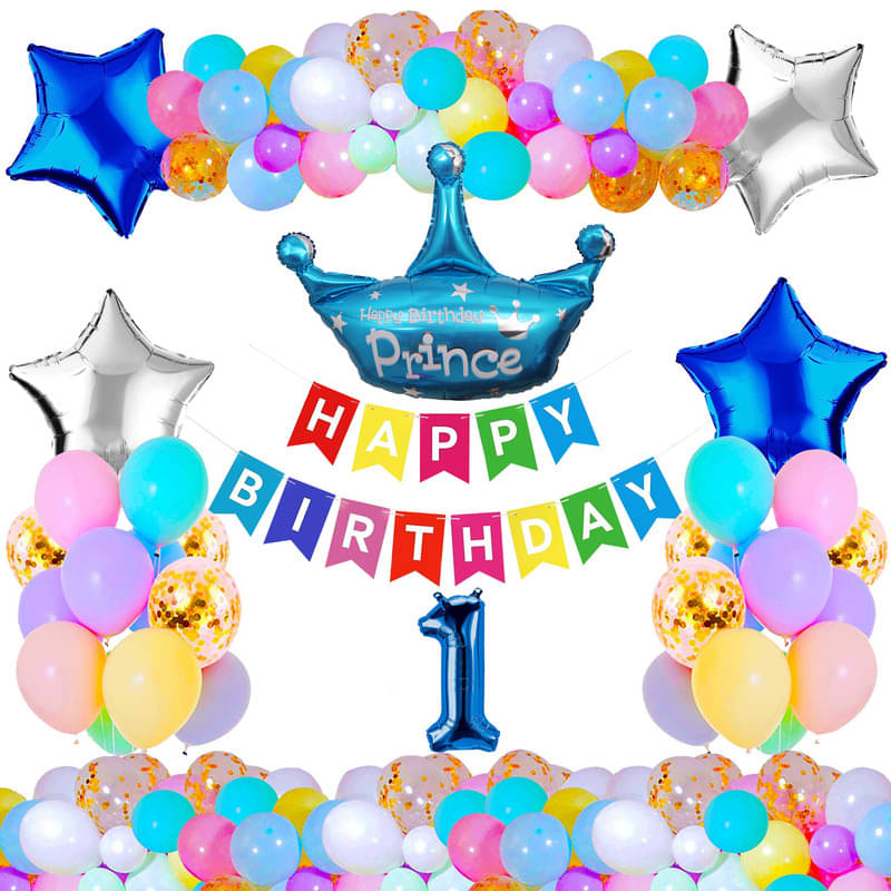     			CRAZYKART Prince Crown Theme First 1st Birthday Decoration Items For Boys Party Decoration Kit Balloon Combo Pack Of 37 Pcs Blue