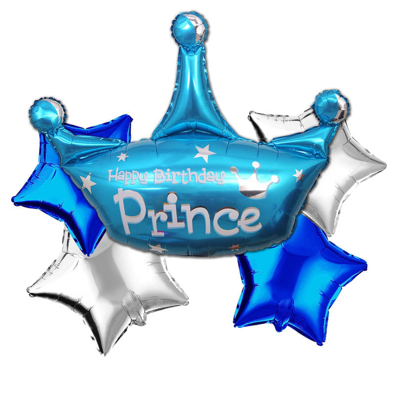 CRAZYKART Prince Crown Theme Foil Balloon Set For Boys Birthday Party Decoration Items Pack Of 5 Pcs Blue     			CRAZYKART Prince Crown Theme Foil Balloon Set For Boys Birthday Party Decoration Items Pack Of 5 Pcs Blue