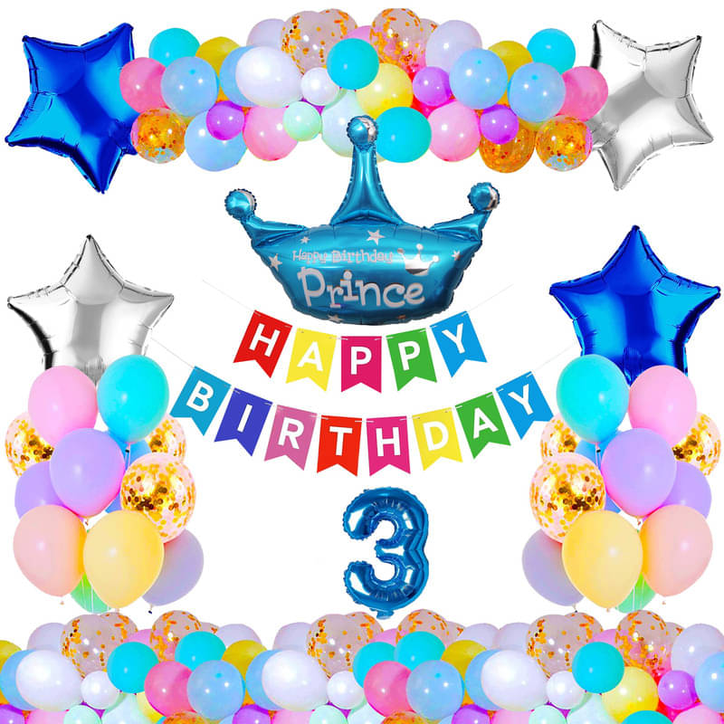 CRAZYKART Prince Crown Theme Third 3rd Birthday Decoration Items For Boys Party Decoration Kit Balloon Combo Pack Of 37 Pcs Blue CRAZYKART Prince Crown Theme Third 3rd Birthday Decoration Items For Boys Party Decoration Kit Balloon Combo Pack Of 37 Pcs Blue