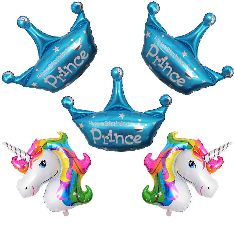 CRAZYKART Prince Crown Unicorn Theme Foil Balloon Set For Boy Birthday Party Decoration Items Pack Of 5 Pcs Blue CRAZYKART Prince Crown Unicorn Theme Foil Balloon Set For Boy Birthday Party Decoration Items Pack Of 5 Pcs Blue