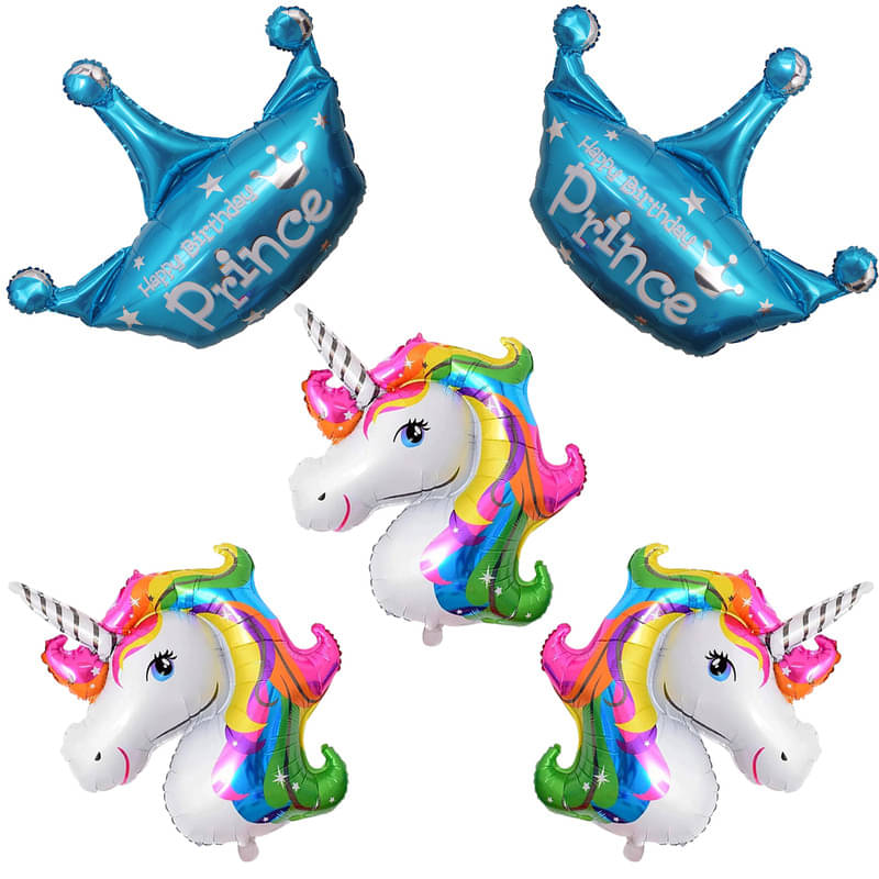 CRAZYKART Prince Crown Unicorn Theme Foil Balloon Set For Boy Birthday Party Decoration Items Pack Of 5 Pcs Blue CRAZYKART Prince Crown Unicorn Theme Foil Balloon Set For Boy Birthday Party Decoration Items Pack Of 5 Pcs Blue