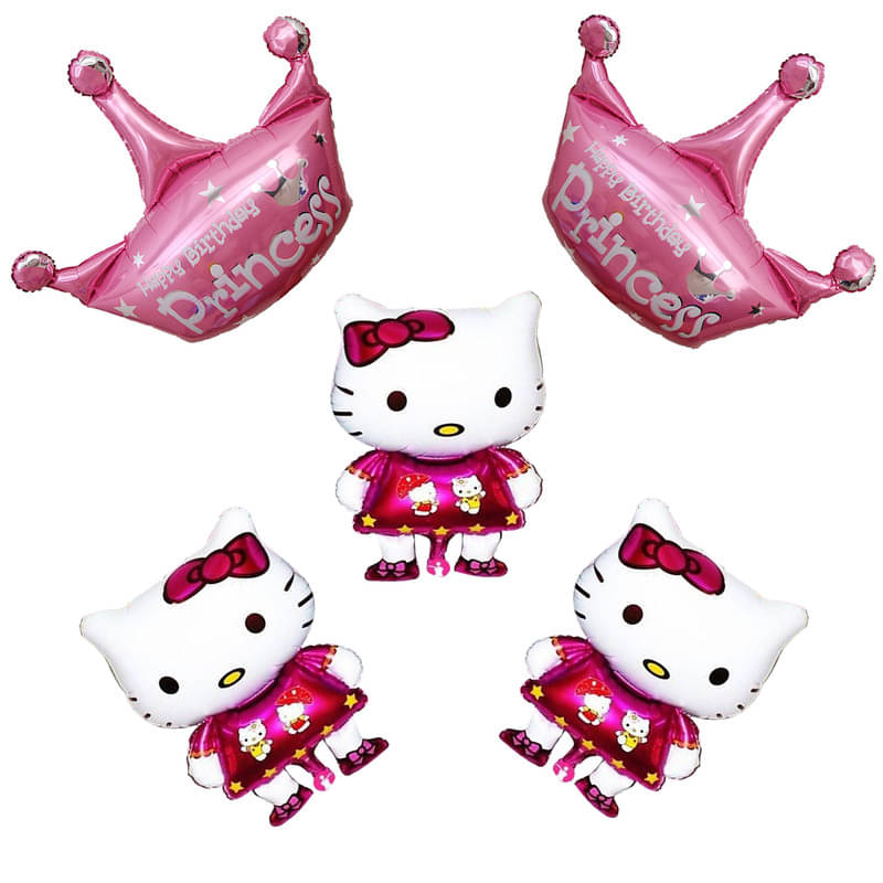 CRAZYKART Princess Crown Hello Kitty Theme Foil Balloon Set For Girl Birthday Party Decoration Items Pack Of 5 Pcs Pink CRAZYKART Princess Crown Hello Kitty Theme Foil Balloon Set For Girl Birthday Party Decoration Items Pack Of 5 Pcs Pink