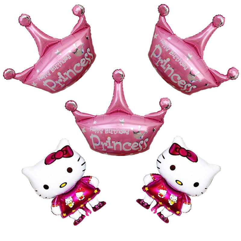 CRAZYKART Princess Crown Hello Kitty Theme Foil Balloon Set For Girl Birthday Party Decoration Items Pack Of 5 Pcs Pink CRAZYKART Princess Crown Hello Kitty Theme Foil Balloon Set For Girl Birthday Party Decoration Items Pack Of 5 Pcs Pink
