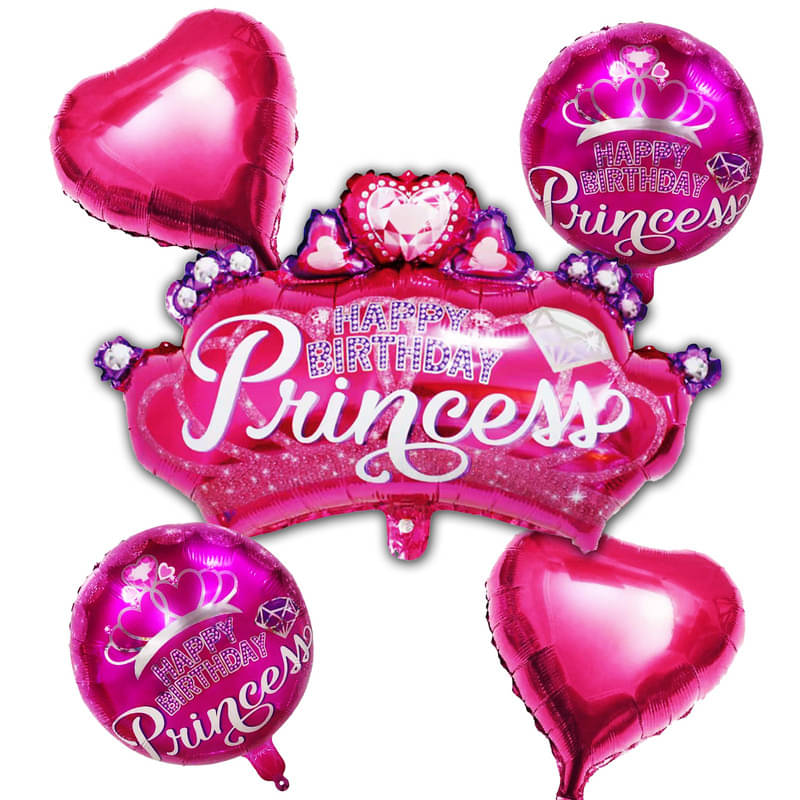 CRAZYKART Princess Crown Theme Foil Balloon Set For Girls Birthday Party Decoration Items Pack Of 5 Pcs Pink     			CRAZYKART Princess Crown Theme Foil Balloon Set For Girls Birthday Party Decoration Items Pack Of 5 Pcs Pink
