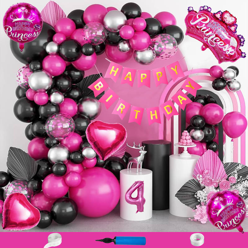 CRAZYKART Princess Crown Theme Fourth 4th Birthday Decoration Items For Girls Party Decoration Kit Balloon Combo Pack Of 90 Pcs Pink CRAZYKART Princess Crown Theme Fourth 4th Birthday Decoration Items For Girls Party Decoration Kit Balloon Combo Pack Of 90 Pcs Pink