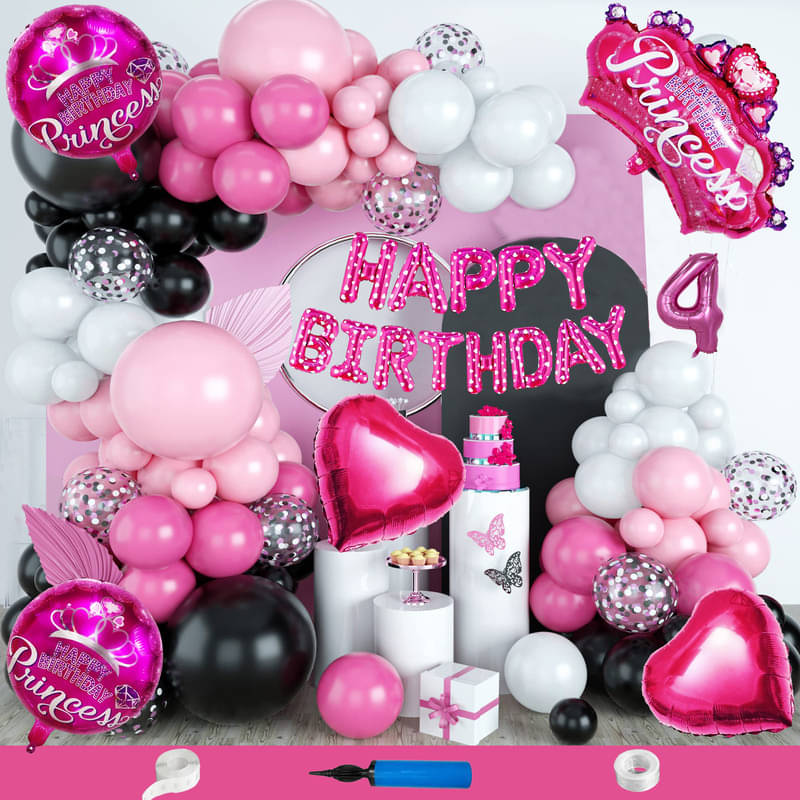 CRAZYKART Princess Crown Theme Fourth 4th Birthday Decoration Items For Girls Party Decoration Kit Balloon Combo Pack Of 115 Pcs Pink CRAZYKART Princess Crown Theme Fourth 4th Birthday Decoration Items For Girls Party Decoration Kit Balloon Combo Pack Of 115 Pcs Pink