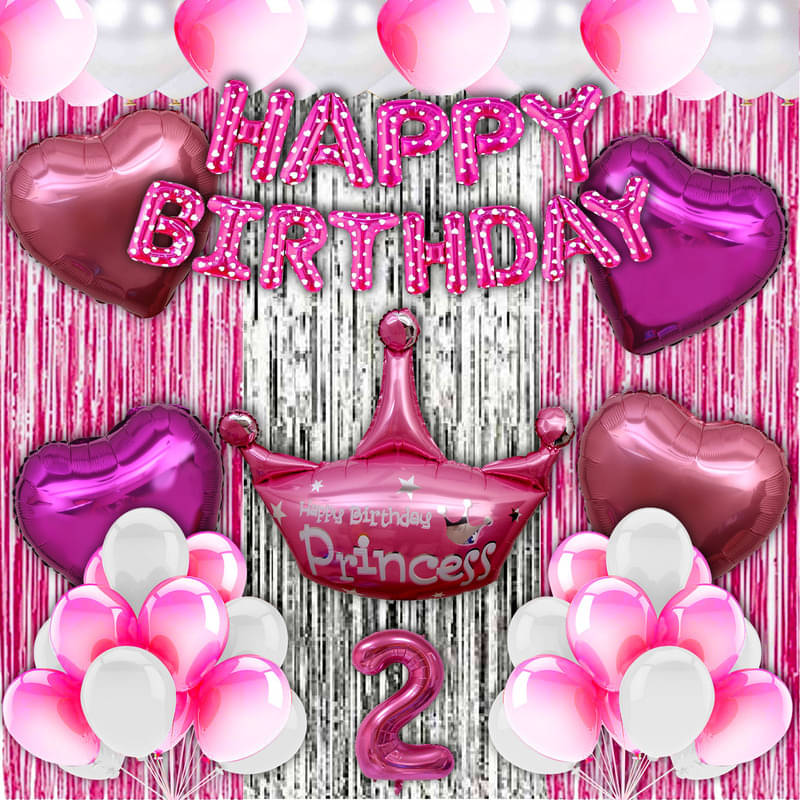     			CRAZYKART Princess Crown Theme Second 2nd Birthday Decoration Items For Girls Party Decoration Kit Balloon Combo Pack Of 40 Pcs Pink