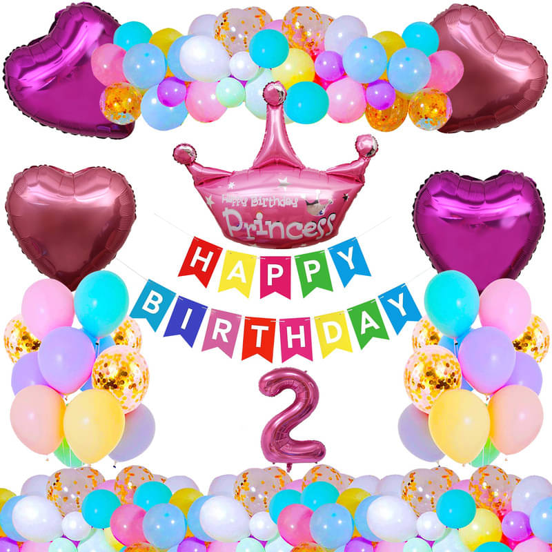 CRAZYKART Princess Crown Theme Second 2nd Birthday Decoration Items For Girls Party Decoration Kit Balloon Combo Pack Of 37 Pcs Pink CRAZYKART Princess Crown Theme Second 2nd Birthday Decoration Items For Girls Party Decoration Kit Balloon Combo Pack Of 37 Pcs Pink