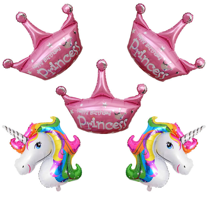     			CRAZYKART Princess Crown Unicorn Theme Foil Balloon Set For Girl Birthday Party Decoration Items Pack Of 5 Pcs Pink