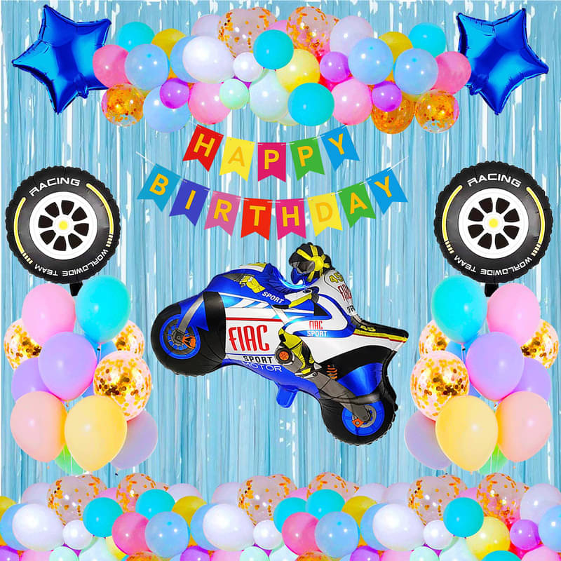     			CRAZYKART Racing Bike Theme  Birthday Decoration Items For Boys Party Decoration Kit Balloon Combo Pack Of 38 Pcs Blue