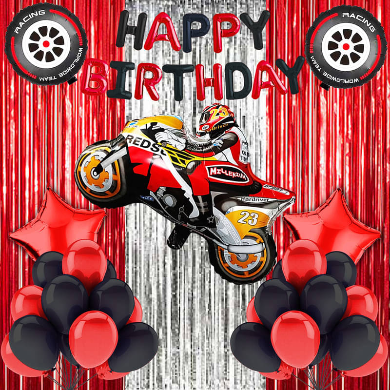     			CRAZYKART Racing Bike Theme  Birthday Decoration Items For Boys Party Decoration Kit Balloon Combo Pack Of 39 Pcs Red