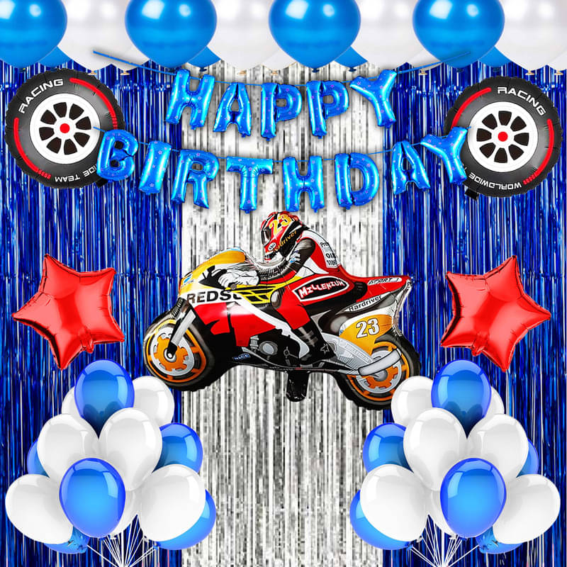     			CRAZYKART Racing Bike Theme  Birthday Decoration Items For Boys Party Decoration Kit Balloon Combo Pack Of 39 Pcs Red
