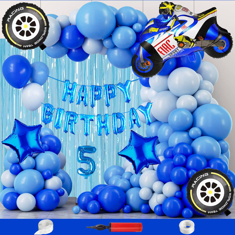 CRAZYKART Racing Bike Theme Fifth 5th Birthday Decoration Items For Boys Party Decoration Kit Balloon Combo Pack Of 112 Pcs Blue CRAZYKART Racing Bike Theme Fifth 5th Birthday Decoration Items For Boys Party Decoration Kit Balloon Combo Pack Of 112 Pcs Blue