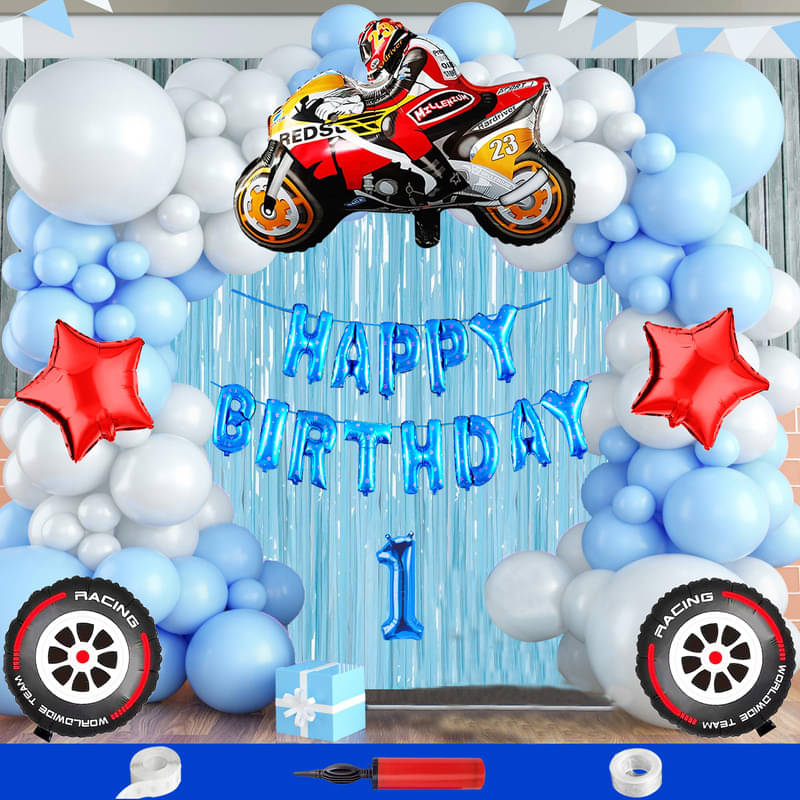 CRAZYKART Racing Bike Theme First 1st Birthday Decoration Items For Boys Party Decoration Kit Balloon Combo Pack Of 112 Pcs Red CRAZYKART Racing Bike Theme First 1st Birthday Decoration Items For Boys Party Decoration Kit Balloon Combo Pack Of 112 Pcs Red