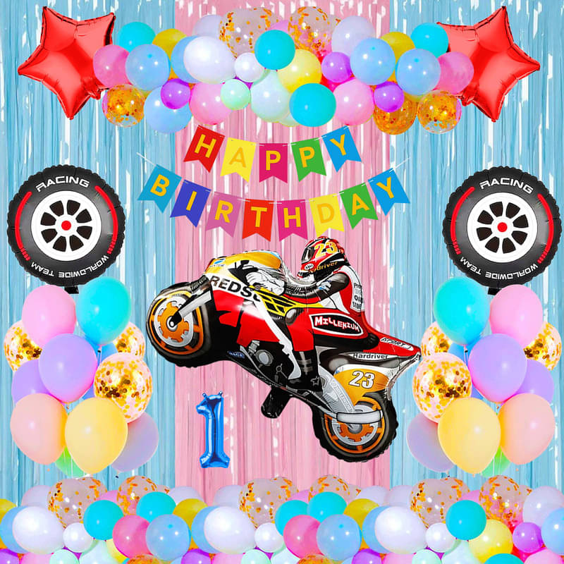 CRAZYKART Racing Bike Theme First 1st Birthday Decoration Items For Boys Party Decoration Kit Balloon Combo Pack Of 40 Pcs Red CRAZYKART Racing Bike Theme First 1st Birthday Decoration Items For Boys Party Decoration Kit Balloon Combo Pack Of 40 Pcs Red