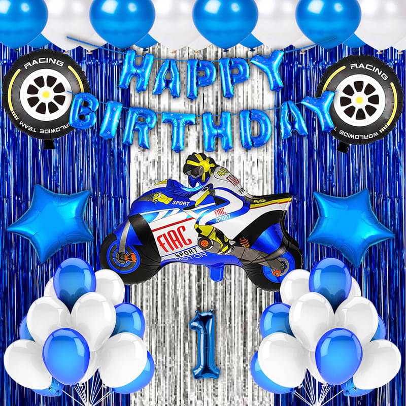 CRAZYKART Racing Bike Theme First 1st Birthday Decoration Items For Boys Party Decoration Kit Balloon Combo Pack Of 40 Pcs Blue CRAZYKART Racing Bike Theme First 1st Birthday Decoration Items For Boys Party Decoration Kit Balloon Combo Pack Of 40 Pcs Blue