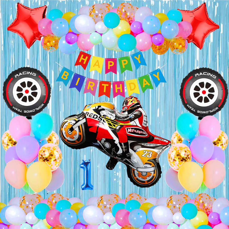 CRAZYKART Racing Bike Theme First 1st Birthday Decoration Items For Boys Party Decoration Kit Balloon Combo Pack Of 39 Pcs Red CRAZYKART Racing Bike Theme First 1st Birthday Decoration Items For Boys Party Decoration Kit Balloon Combo Pack Of 39 Pcs Red