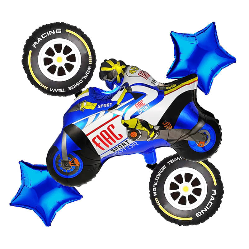 CRAZYKART Racing Bike Theme Foil Balloon Set For Boys Birthday Party Decoration Items Pack Of 5 Pcs Blue     			CRAZYKART Racing Bike Theme Foil Balloon Set For Boys Birthday Party Decoration Items Pack Of 5 Pcs Blue