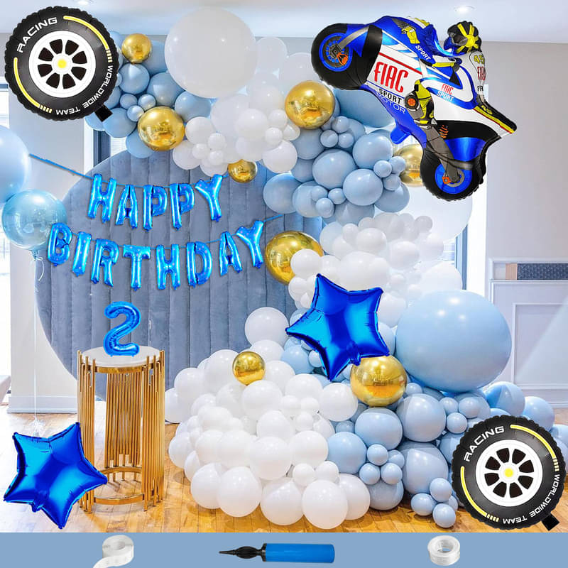 CRAZYKART Racing Bike Theme Second 2nd Birthday Decoration Items For Boys Party Decoration Kit Balloon Combo Pack Of 135 Pcs Blue CRAZYKART Racing Bike Theme Second 2nd Birthday Decoration Items For Boys Party Decoration Kit Balloon Combo Pack Of 135 Pcs Blue