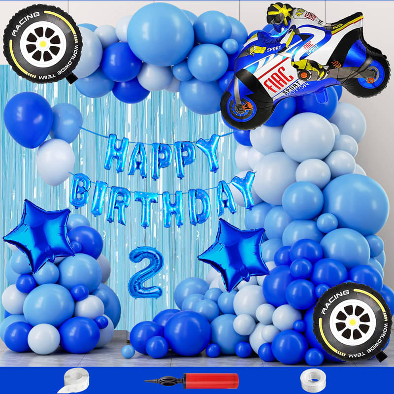 CRAZYKART Racing Bike Theme Second 2nd Birthday Decoration Items For Boys Party Decoration Kit Balloon Combo Pack Of 112 Pcs Blue CRAZYKART Racing Bike Theme Second 2nd Birthday Decoration Items For Boys Party Decoration Kit Balloon Combo Pack Of 112 Pcs Blue
