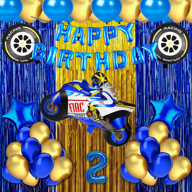 CRAZYKART Racing Bike Theme Second 2nd Birthday Decoration Items For Boys Party Decoration Kit Balloon Combo Pack Of 40 Pcs Blue CRAZYKART Racing Bike Theme Second 2nd Birthday Decoration Items For Boys Party Decoration Kit Balloon Combo Pack Of 40 Pcs Blue