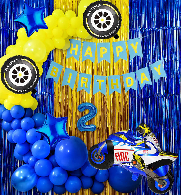 CRAZYKART Racing Bike Theme Second 2nd Birthday Decoration Items For Boys Party Decoration Kit Balloon Combo Pack Of 40 Pcs Blue CRAZYKART Racing Bike Theme Second 2nd Birthday Decoration Items For Boys Party Decoration Kit Balloon Combo Pack Of 40 Pcs Blue