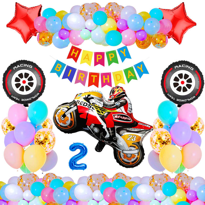     			CRAZYKART Racing Bike Theme Second 2nd Birthday Decoration Items For Boys Party Decoration Kit Balloon Combo Pack Of 37 Pcs Red