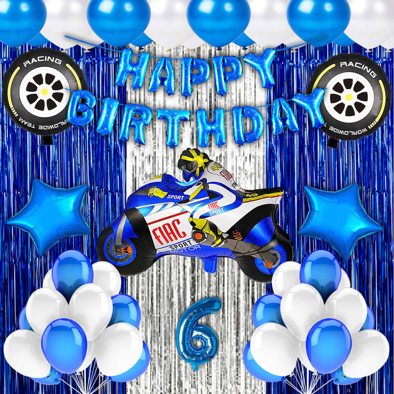 CRAZYKART Racing Bike Theme Sixth 6th Birthday Decoration Items For Boys Party Decoration Kit Balloon Combo Pack Of 40 Pcs Blue CRAZYKART Racing Bike Theme Sixth 6th Birthday Decoration Items For Boys Party Decoration Kit Balloon Combo Pack Of 40 Pcs Blue