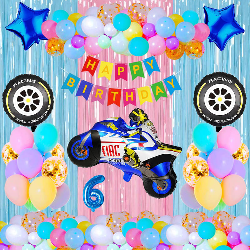 CRAZYKART Racing Bike Theme Sixth 6th Birthday Decoration Items For Boys Party Decoration Kit Balloon Combo Pack Of 40 Pcs Blue     			CRAZYKART Racing Bike Theme Sixth 6th Birthday Decoration Items For Boys Party Decoration Kit Balloon Combo Pack Of 40 Pcs Blue