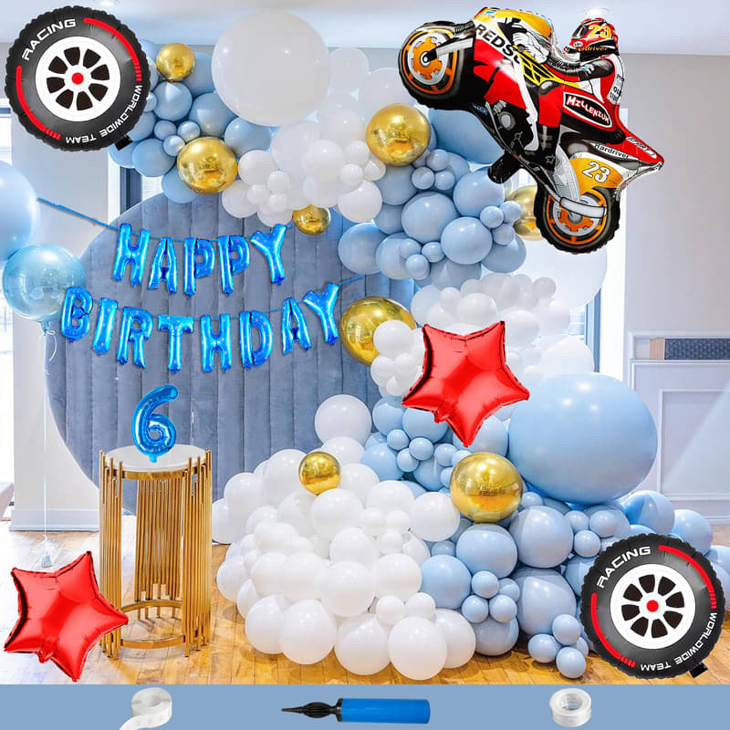 CRAZYKART Racing Bike Theme Sixth 6th Birthday Decoration Items For Boys Party Decoration Kit Balloon Combo Pack Of 135 Pcs Red CRAZYKART Racing Bike Theme Sixth 6th Birthday Decoration Items For Boys Party Decoration Kit Balloon Combo Pack Of 135 Pcs Red