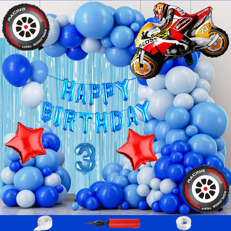 CRAZYKART Racing Bike Theme Third 3rd Birthday Decoration Items For Boys Party Decoration Kit Balloon Combo Pack Of 112 Pcs Red CRAZYKART Racing Bike Theme Third 3rd Birthday Decoration Items For Boys Party Decoration Kit Balloon Combo Pack Of 112 Pcs Red