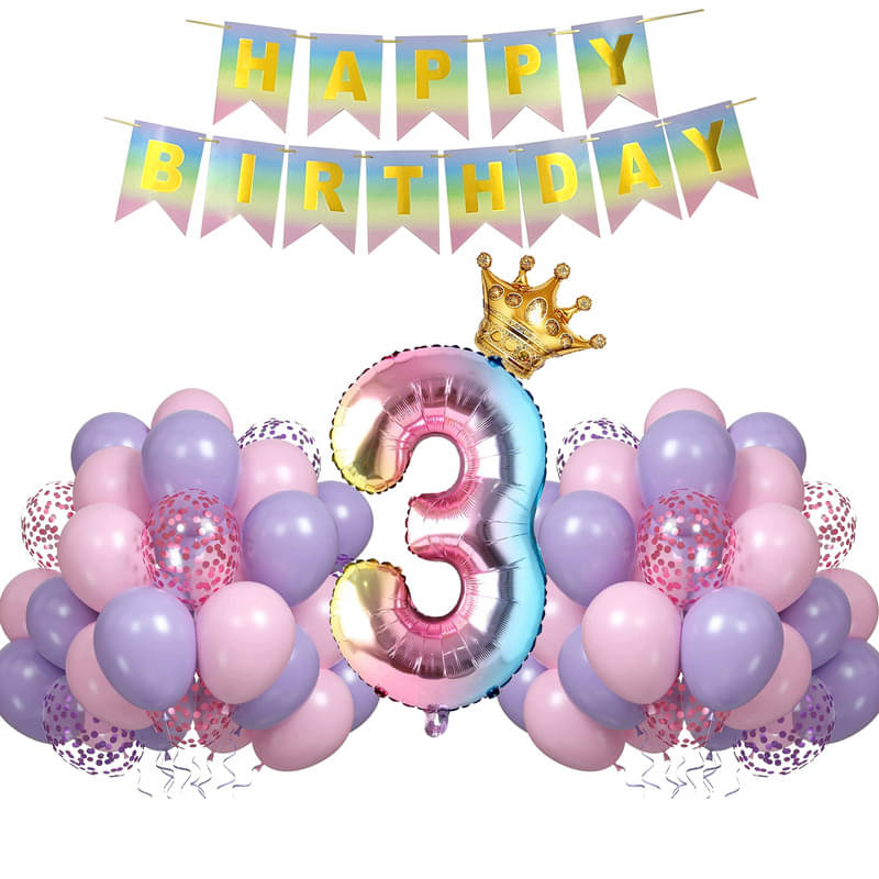     			CRAZYKART Rainbow Shade Number Crown Theme Third 3rd Birthday Decoration Items For Girls Party Decoration Kit Balloon Combo Pack Of 38 Pcs Multicolor