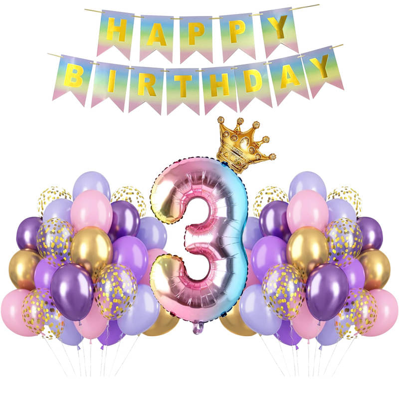 CRAZYKART Rainbow Shade Number Crown Theme Third 3rd Birthday Decoration Items For Girls Party Decoration Kit Balloon Combo Pack Of 48 Pcs Multicolor CRAZYKART Rainbow Shade Number Crown Theme Third 3rd Birthday Decoration Items For Girls Party Decoration Kit Balloon Combo Pack Of 48 Pcs Multicolor